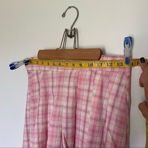 SHEIN Plaid Skirt Pleated Mini Pink Yellow Medium Party Club - Picture 8 of 10